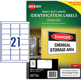 Avery White Heavy Duty Labels 63.5mm x 38.1mm  Laser, Extra Strong Permanent 21 Per sheet 25 Sheets