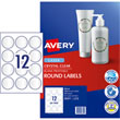 Avery L7114 Round Crystal Clear 60mm A4 Label, 12 Labels Per Sheet - 10 Sheets Per Pack.