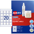Avery L7126 Square Crystal Clear A4 Label, 20 Labels Per Sheet - 10 Sheets Per Pack.