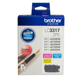 Brother LC3317 3PK Magenta, Cyan and Yellow Ink Cartridges – 3 Pack -  Prints 550 pages.