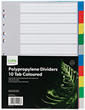 Index Dividers 10 Blank Tabs Polypropylene Coloured