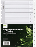 Index Dividers 12 Tabs 1-12 Numerical Polypropylene White