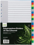 Index Dividers 20 Blank Tabs Polypropylene Coloured