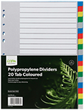 Index Dividers 20 Blank Tabs Polypropylene Coloured