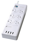 Sansai 6 Way / Outlets Surge Powerboard with  4 USB Charging Ports & Master Switch